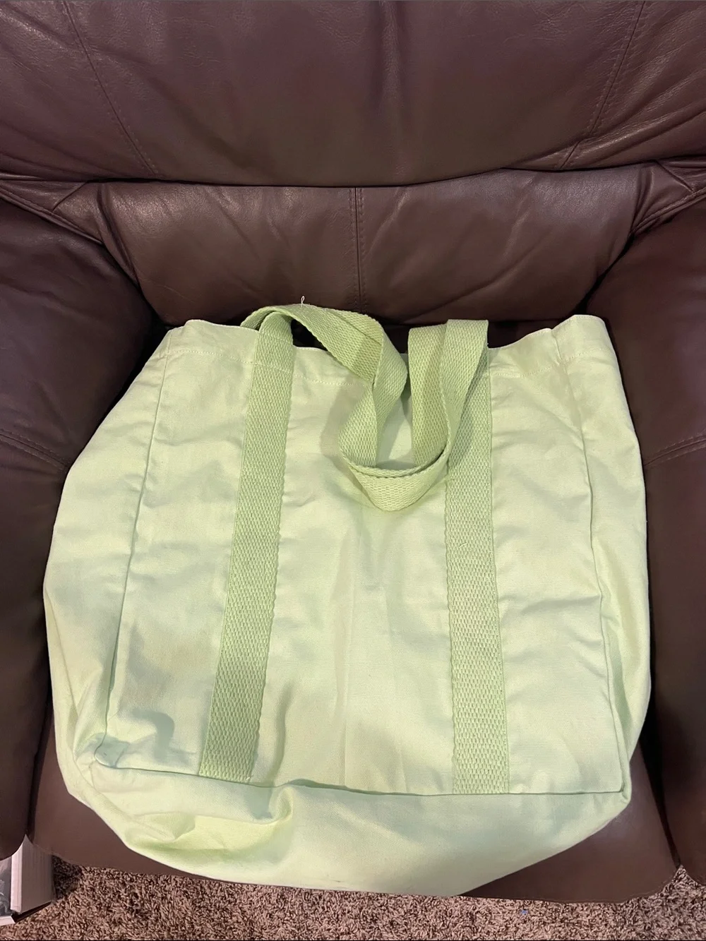 Green Ruffle Canvas Tote Bag with Webbed Handles